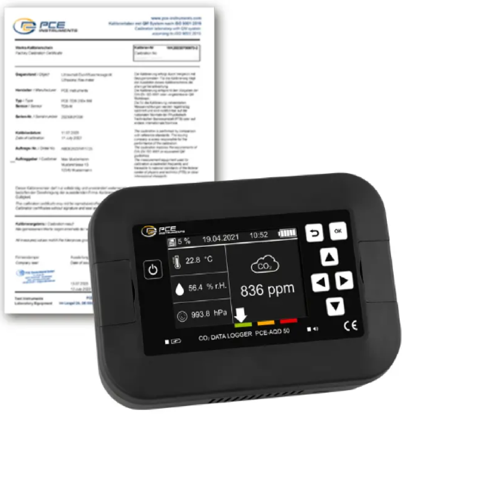 Máy đo chất lượng không khí PCE PCE-AQD 50-ICA bao gồm chứng chỉ hiệu chuẩn ISO