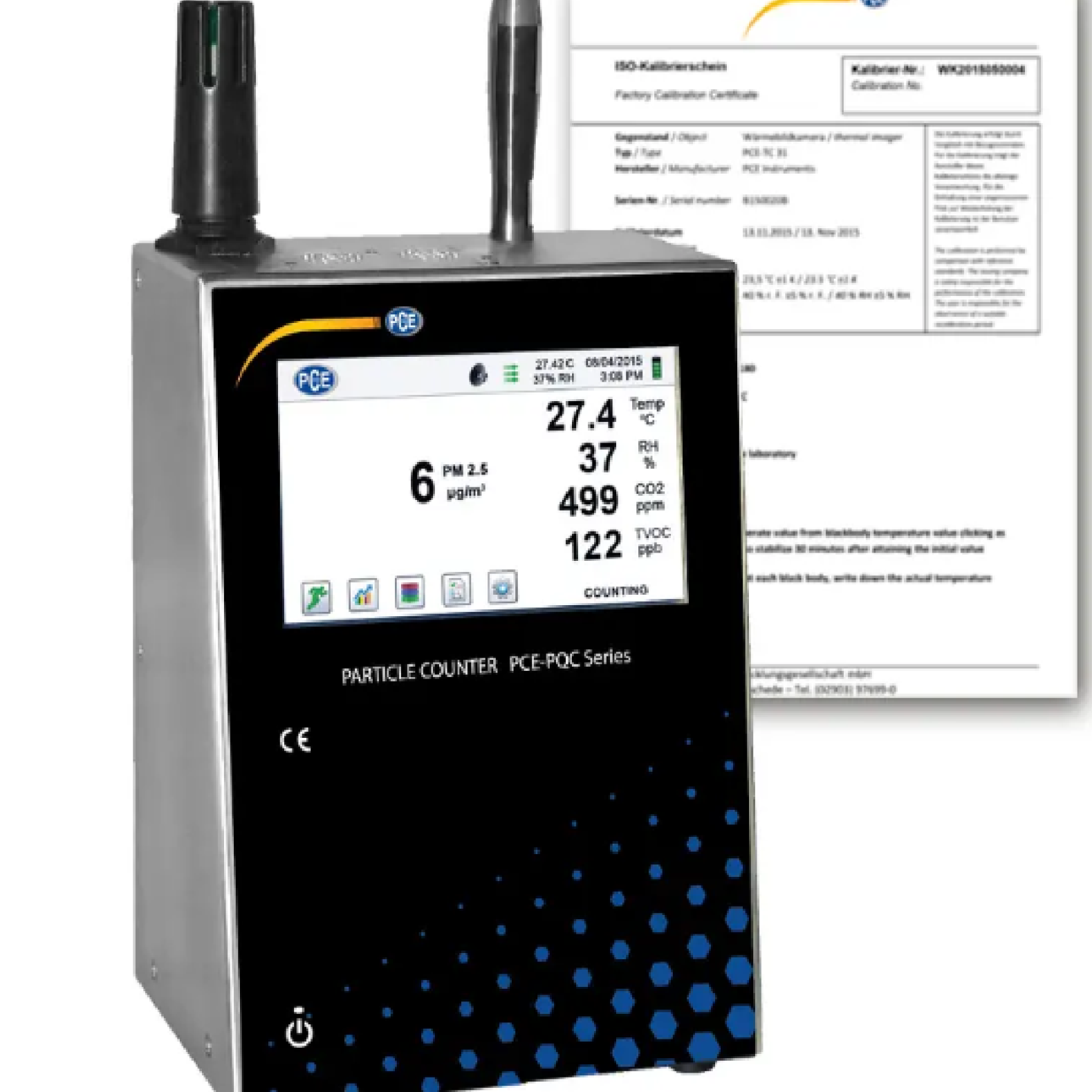 Máy đo chất lượng không khí PCE PCE-PQC 35EU Bao gồm Giấy chứng nhận hiệu chuẩn