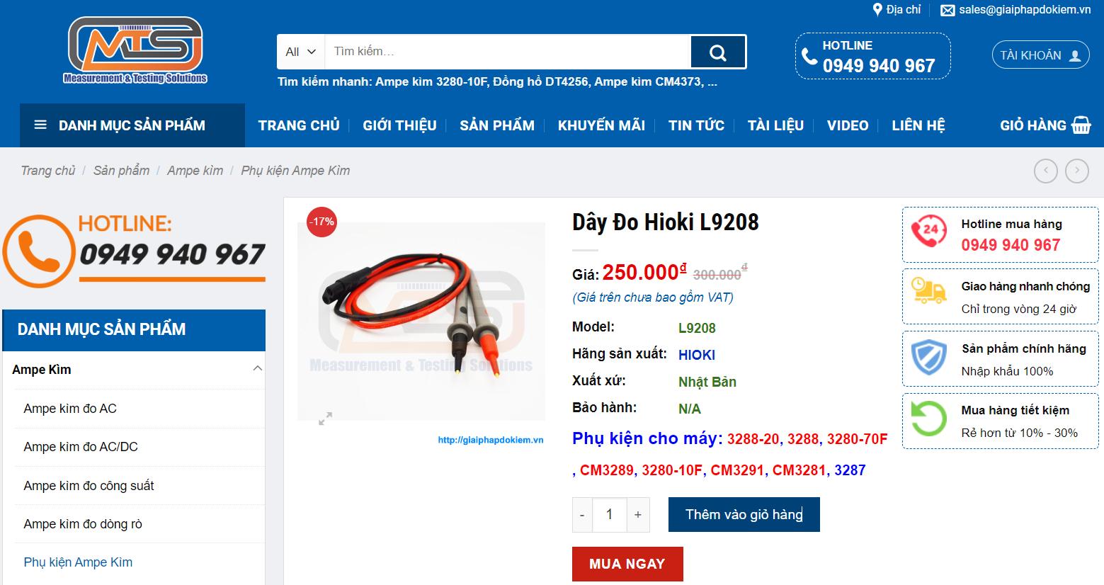 Dây đo Hioki L9208: Phụ kiện ampe kìm Hioki 11 Hioki L9208