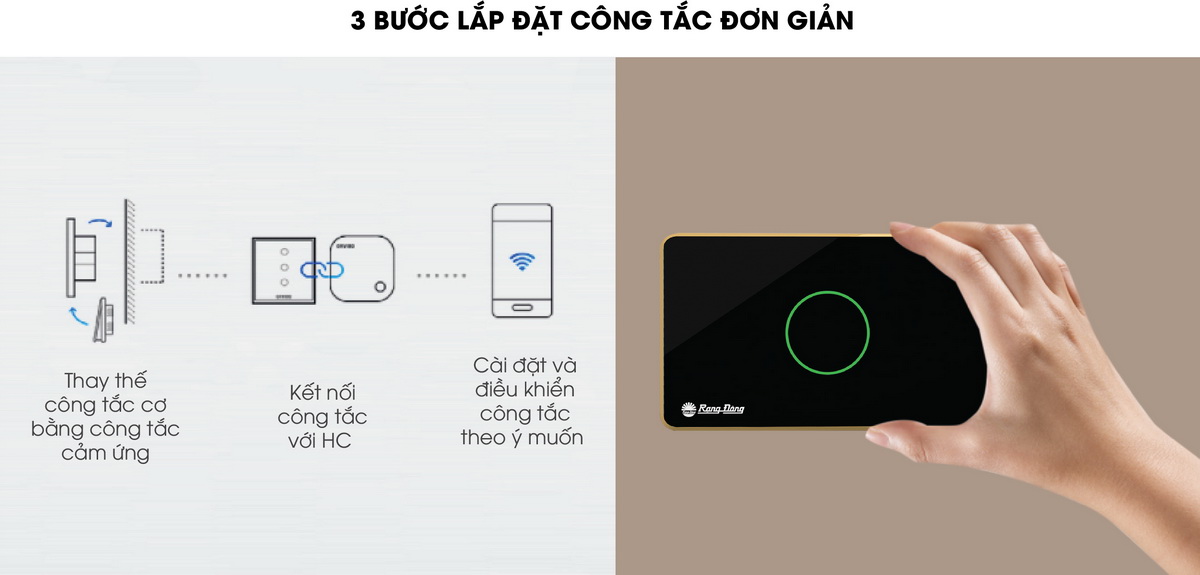 Công tắc cảm ứng BLE điều khiển bình nóng lạnh Rạng Đông RD-CT.01.BLE.NL Công tắc cảm ứng BLE điều khiển bình nóng lạnh Rạng Đông RD-CT.01.BLE.NL