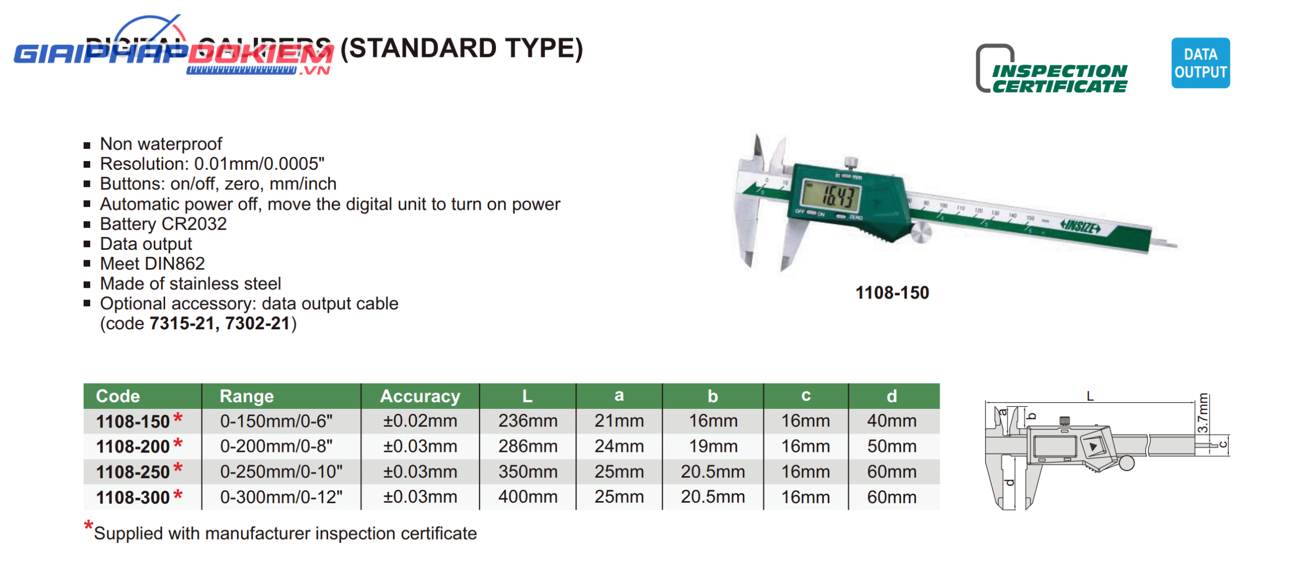 Thước cặp điện tử Insize 1108-200 3 Thước cặp điện tử INSIZE 1108-150