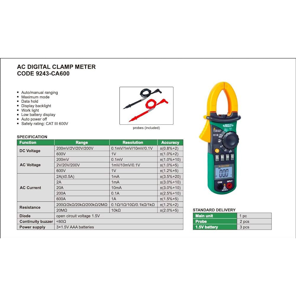 Ampe kìm AC điện tử Insize 9243-CA600 3 Ampe kìm AC điện tử Insize 9243-CA600