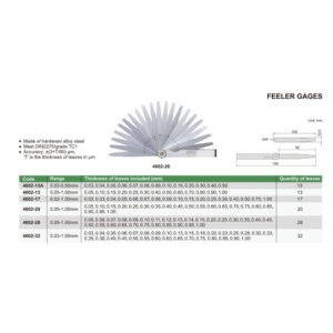Căn lá INSIZE 4602-13 (0.05-1.00 mm) 4 Bộ căn lá INSIZE 4602-28 (0.05-1mm)