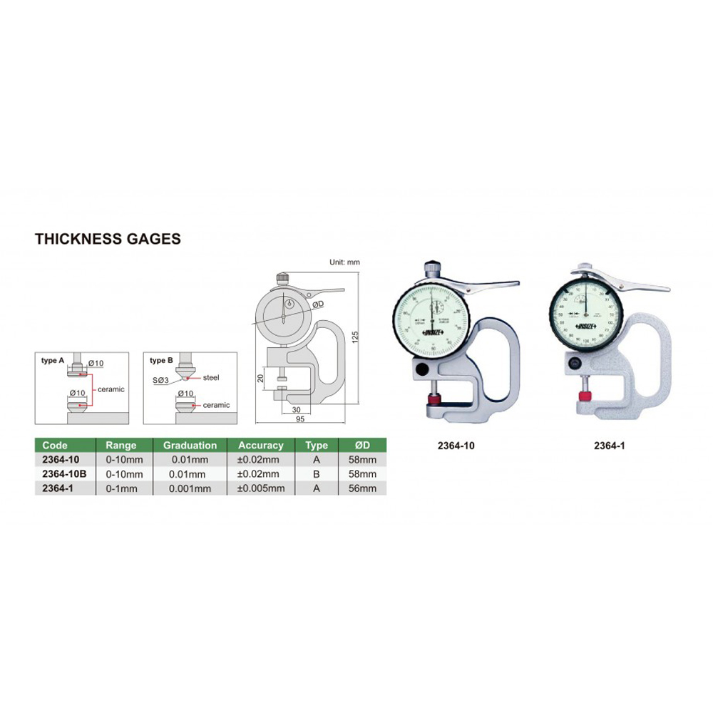 Đồng hồ đo độ dày cơ INSIZE 2364-10 9 Đồng hồ đo độ dày cơ INSIZE 2364-10