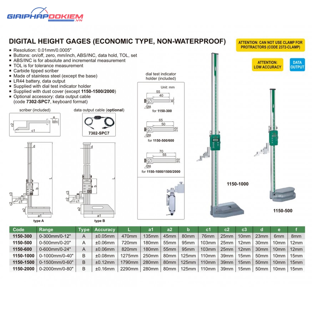 Thước đo cao điện tử INSIZE 1150-500 (0-500mm/0-20″, 0.01mm) 3 Thước đo cao điện tử INSIZE 1150-500 (0-500mm/0-20″, 0.01mm)
