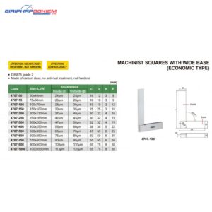 Thước ke vuông INSIZE 4707-300 6 Thước đo góc vuông đế rộng INSIZE 4707-75 (75x50mm)