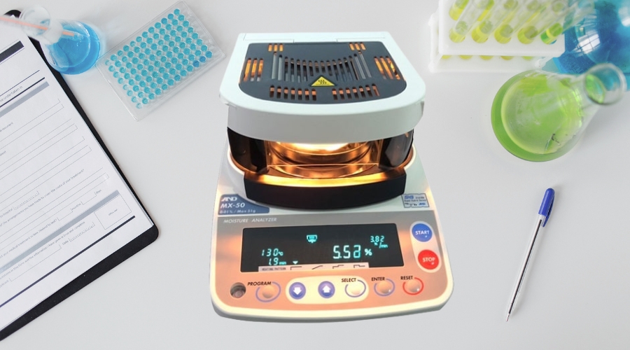 Cân Phân Tích Ẩm AND MX-50 15 Phương pháp làm khô bằng công nghệ Halogen