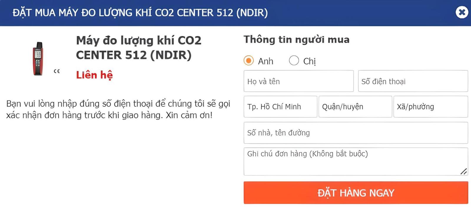 5 Lý Do Nên Chọn Đại Lý CENTER Việt Nam - Giải Pháp Đo Kiểm 14 Điền thông tin nhận hàng