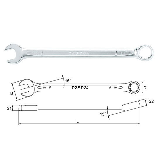 Cờ lê vòng miệng Toptul hệ inch ACEA 1 Cờ lê vòng miệng Toptul hệ inch ACEA