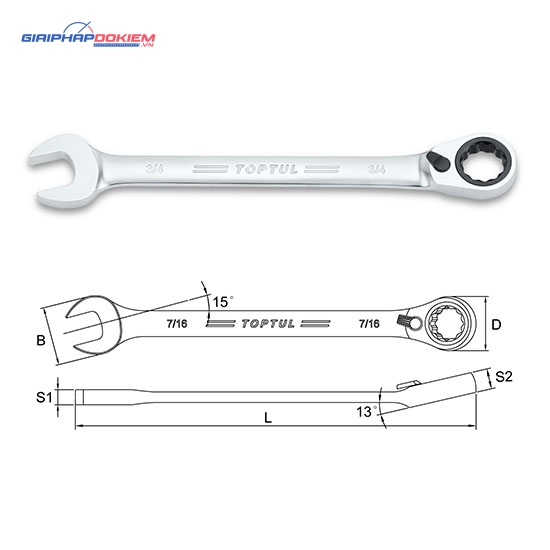 Cờ lê vòng miệng tự động 15° TOPTUL ADAF 1 Cờ lê vòng miệng tự động 15° TOPTUL ADAF
