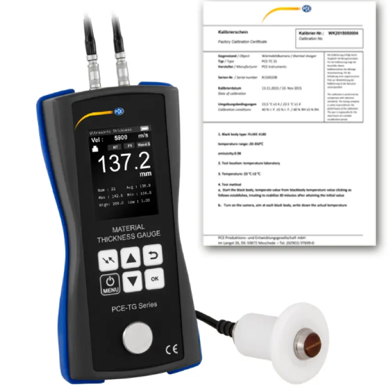 Máy đo độ dày PCE PCE-TG 150 HT-ICA bao gồm chứng chỉ hiệu chuẩn ISO 29 PCE PCE-TG 150 HT-ICA