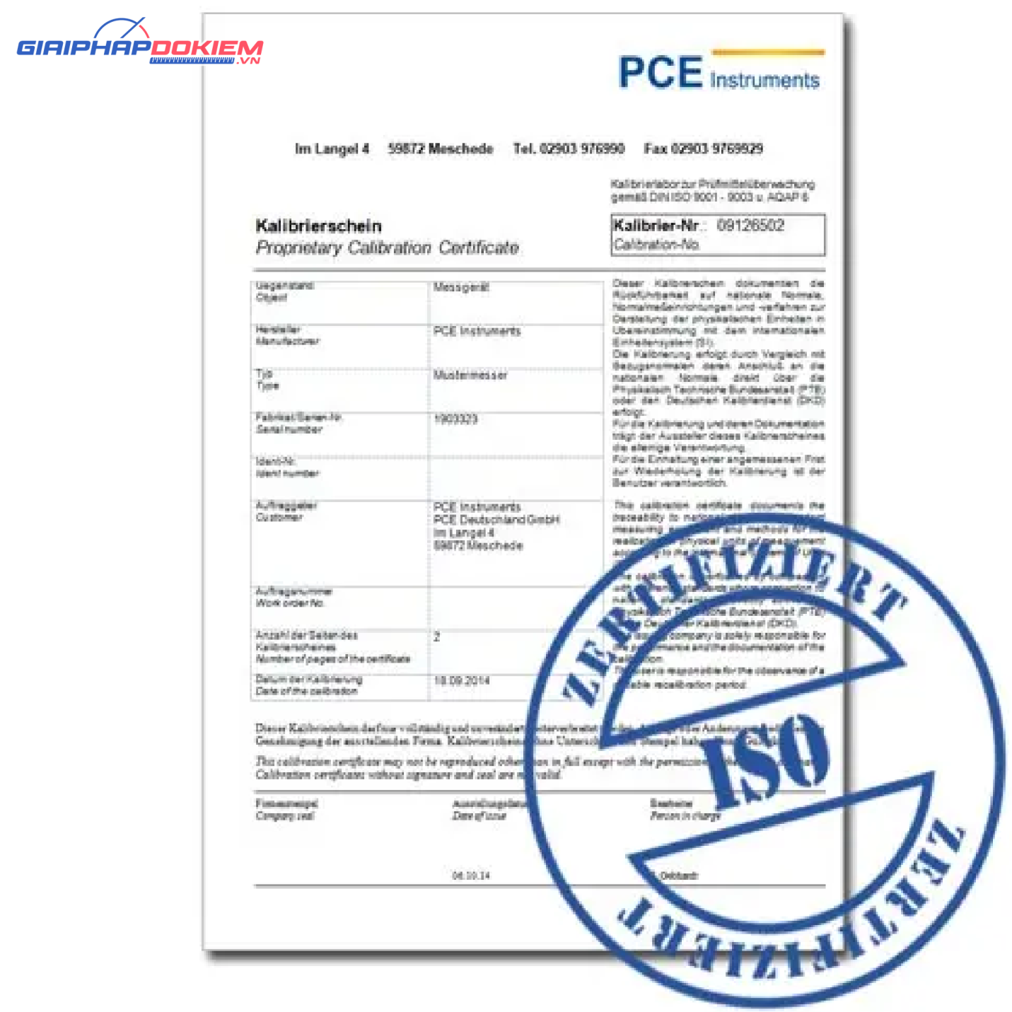 Máy đo chất lượng không khí PCE PCE-HT110-ICA bao gồm Giấy chứng nhận hiệu chuẩn ISO 9 Máy đo chất lượng không khí PCE PCE-HT110-ICA bao gồm Giấy chứng nhận hiệu chuẩn ISO