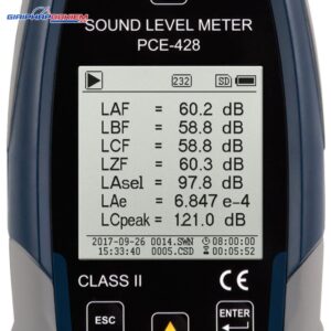 Máy đo SPL ngoài trời PCE PCE-428-EKIT-ICA bao gồm Chứng nhận hiệu chuẩn ISO 38 PCE 428 Decibelmeter datalogger 15