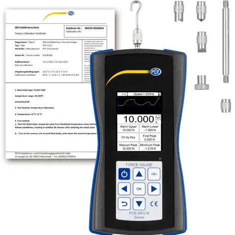Máy đo lực PCE PCE-DFG N 10-ICA bao gồm Giấy chứng nhận hiệu chuẩn ISO