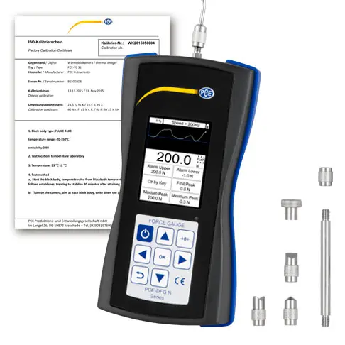 Máy đo lực PCE PCE-DFG N 200-ICA bao gồm Giấy chứng nhận hiệu chuẩn ISO 9 Máy đo lực PCE PCE-DFG N 200-ICA bao gồm Giấy chứng nhận hiệu chuẩn ISO