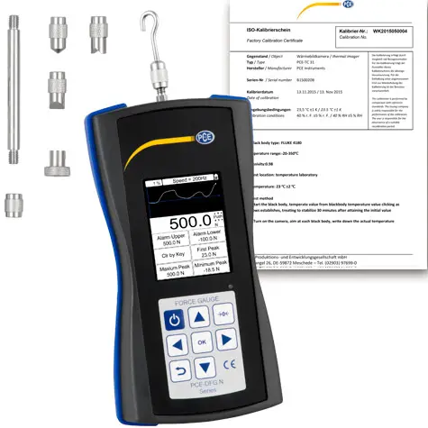 Máy đo lực PCE PCE-DFG N 500-ICA bao gồm Giấy chứng nhận hiệu chuẩn ISO