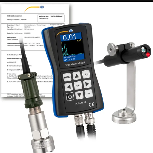 Máy đo gia tốc PCE PCE-VM 22-ICA bao gồm Giấy chứng nhận hiệu chuẩn ISO 38 PCE PCE-VM 22-ICA