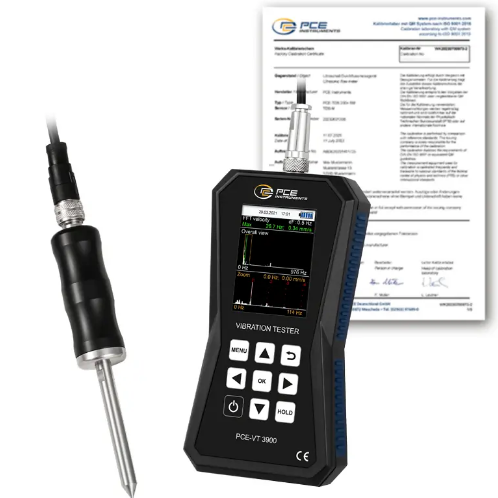 Máy đo gia tốc PCE PCE-VT 3900S-ICA bao gồm Chứng nhận hiệu chuẩn ISO