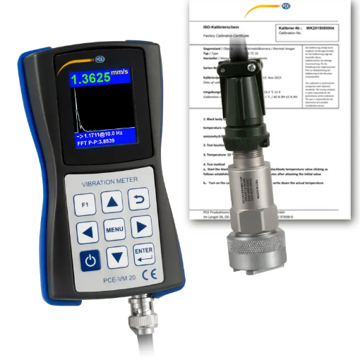 Máy đo gia tốc PCE PCE-VM 20-ICA bao gồm Chứng nhận hiệu chuẩn ISO