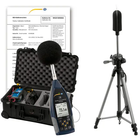 Máy đo SPL ngoài trời PCE PCE-428-EKIT-ICA bao gồm Chứng nhận hiệu chuẩn ISO