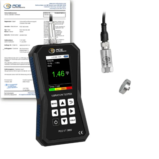 Máy đo gia tốc PCE PCE-VT 3800-ICA bao gồm Giấy chứng nhận hiệu chuẩn ISO