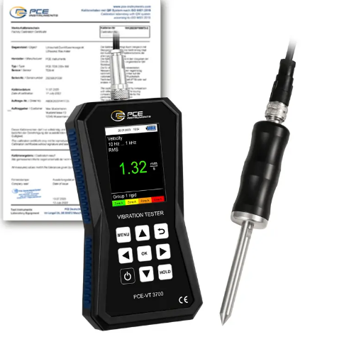 Máy đo gia tốc PCE PCE-VT 3700S-ICA bao gồm Chứng nhận hiệu chuẩn ISO