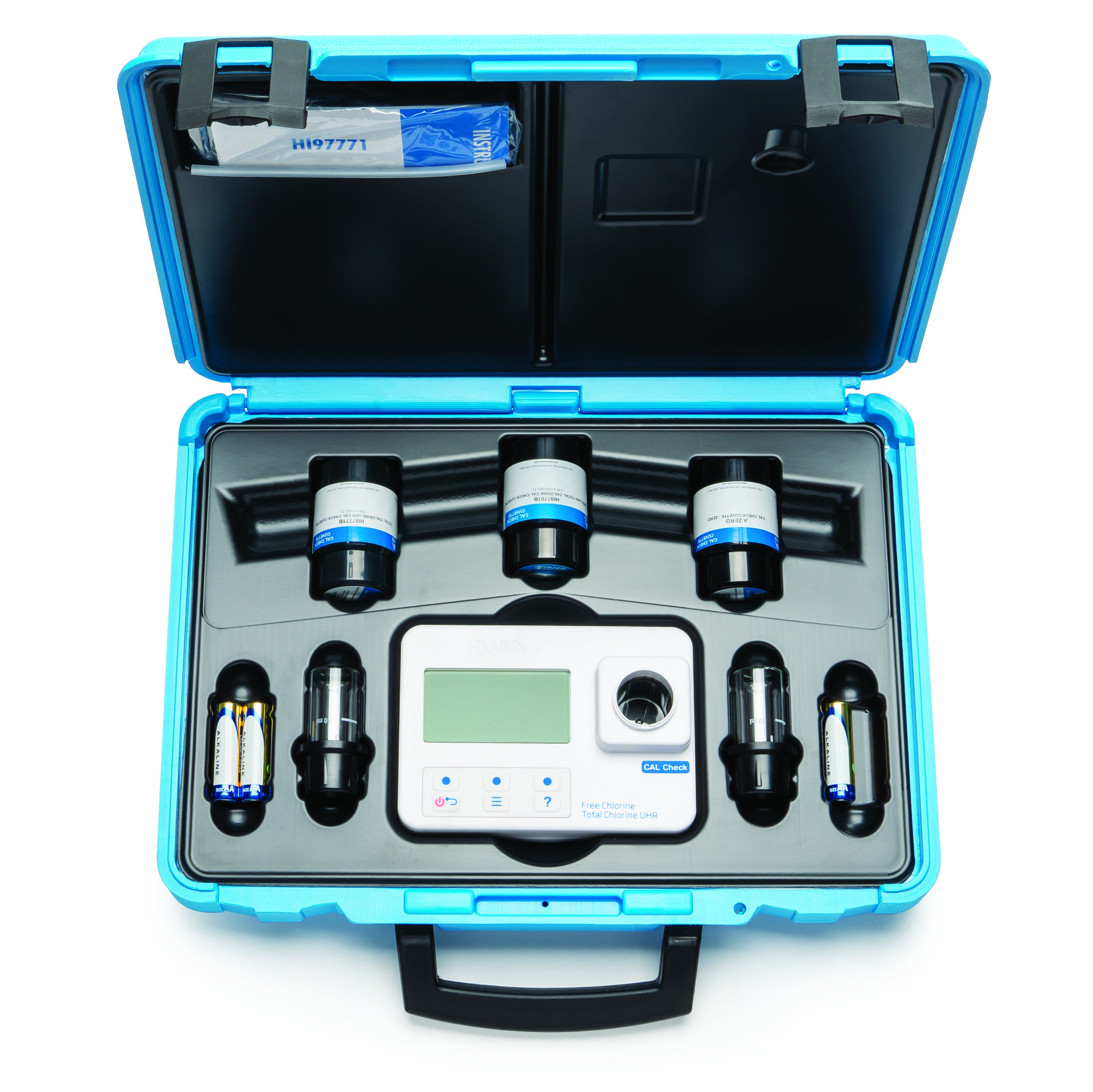 Combo Máy Quang Đo Clo Dư Và Clo Tổng Thang Cao Kèm Dung Dịch Chuẩn CAL Check™ Hanna HI97771C 1 Combo Máy Quang Đo Clo Dư Và Clo Tổng Thang Cao Kèm Dung Dịch Chuẩn CAL Check™ Hanna HI97771C