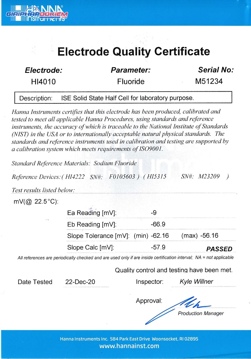 Điện Cực Floride Half-Cell Hanna HI4010 2 Điện Cực Floride Half-Cell Hanna HI4010 - Ảnh 2