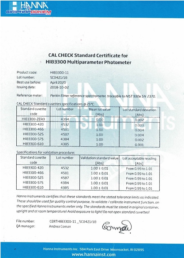 Dung Dịch CAL Check™ Chuẩn Bước Sóng Dùng Để Kiểm Tra Máy HI83300 Hanna HI83300-11 2 Dung Dịch CAL Check™ Chuẩn Bước Sóng Dùng Để Kiểm Tra Máy HI83300 Hanna HI83300-11 - Ảnh 2