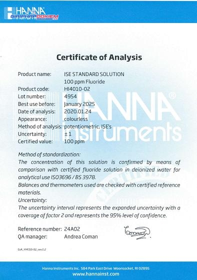 Dung Dịch Hiệu Chuẩn Floride 100ppm, 500 mL Hanna HI4010-02 2 Dung Dịch Hiệu Chuẩn Floride 100ppm, 500 mL Hanna HI4010-02 - Ảnh 2