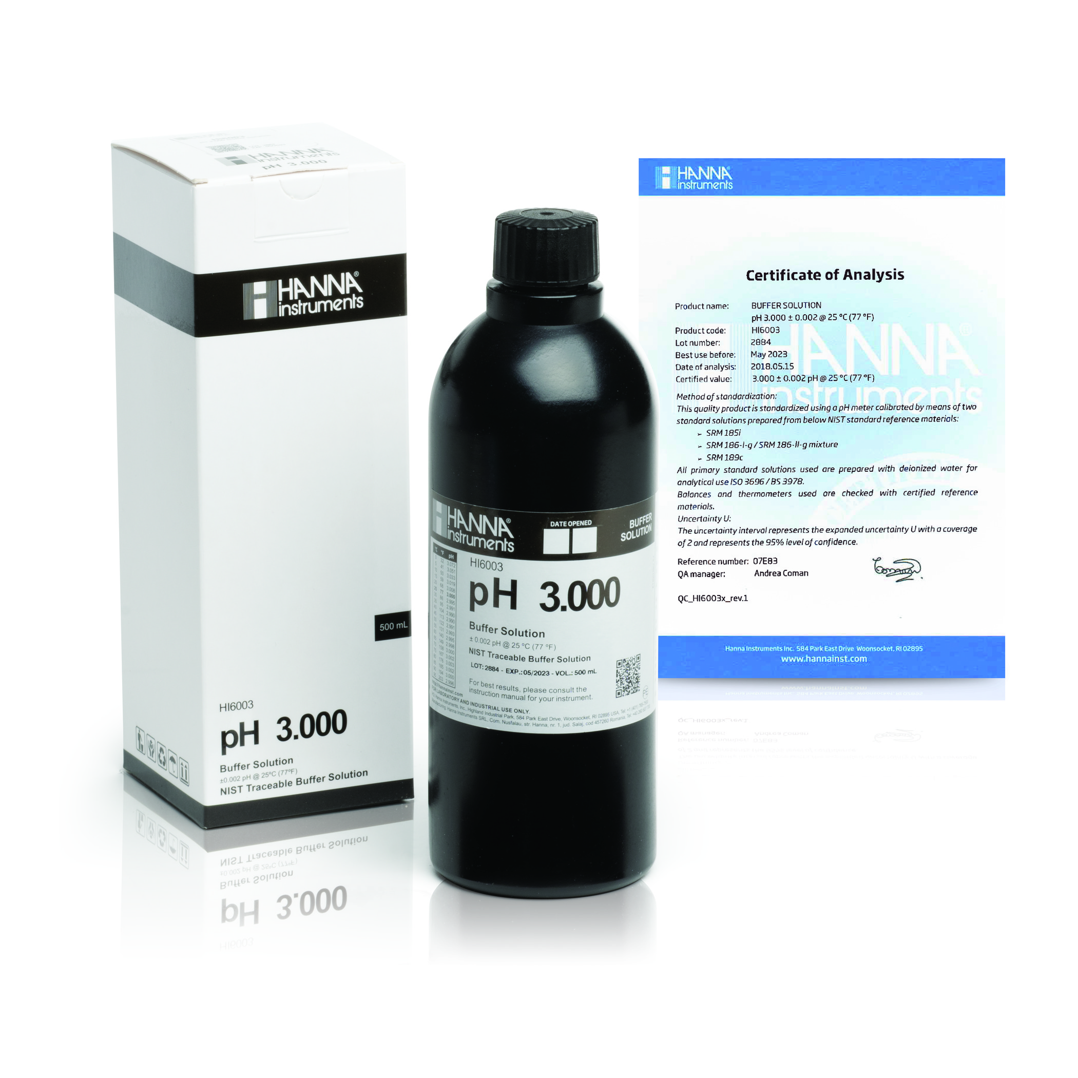 Dung Dịch Hiệu Chuẩn Millesimal pH 3.000, 500 mL Hanna HI6003 1 Dung Dịch Hiệu Chuẩn Millesimal pH 3.000, 500 mL Hanna HI6003