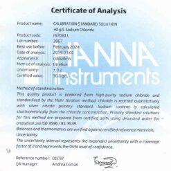 Dung Dịch Hiệu Chuẩn Natri Clorua 30 g/L, 500 mL Hanna HI7081L 3 dung dich hieu chuan natri clorua 30 g l 500 ml hanna hi7081l 1