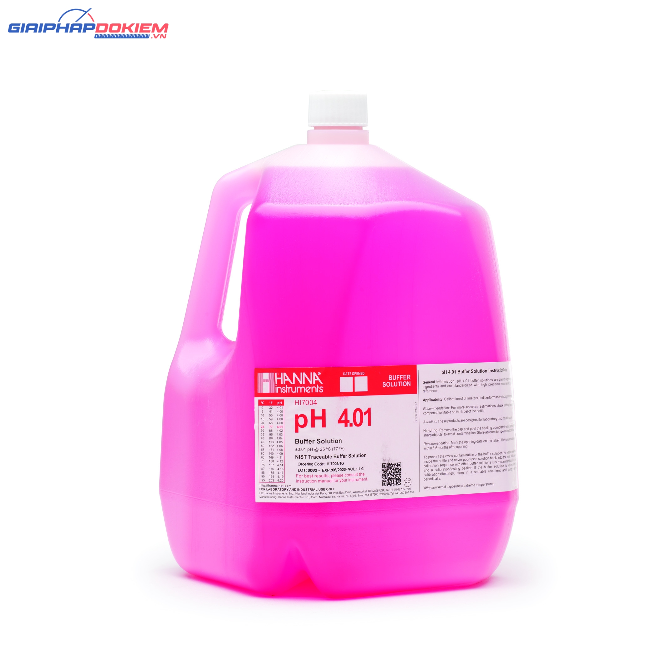 Dung Dịch Hiệu Chuẩn pH 4.01, Chai 3.75Lít Hanna HI7004/1G 1 Dung Dịch Hiệu Chuẩn pH 4.01, Chai 3.75Lít Hanna HI7004/1G