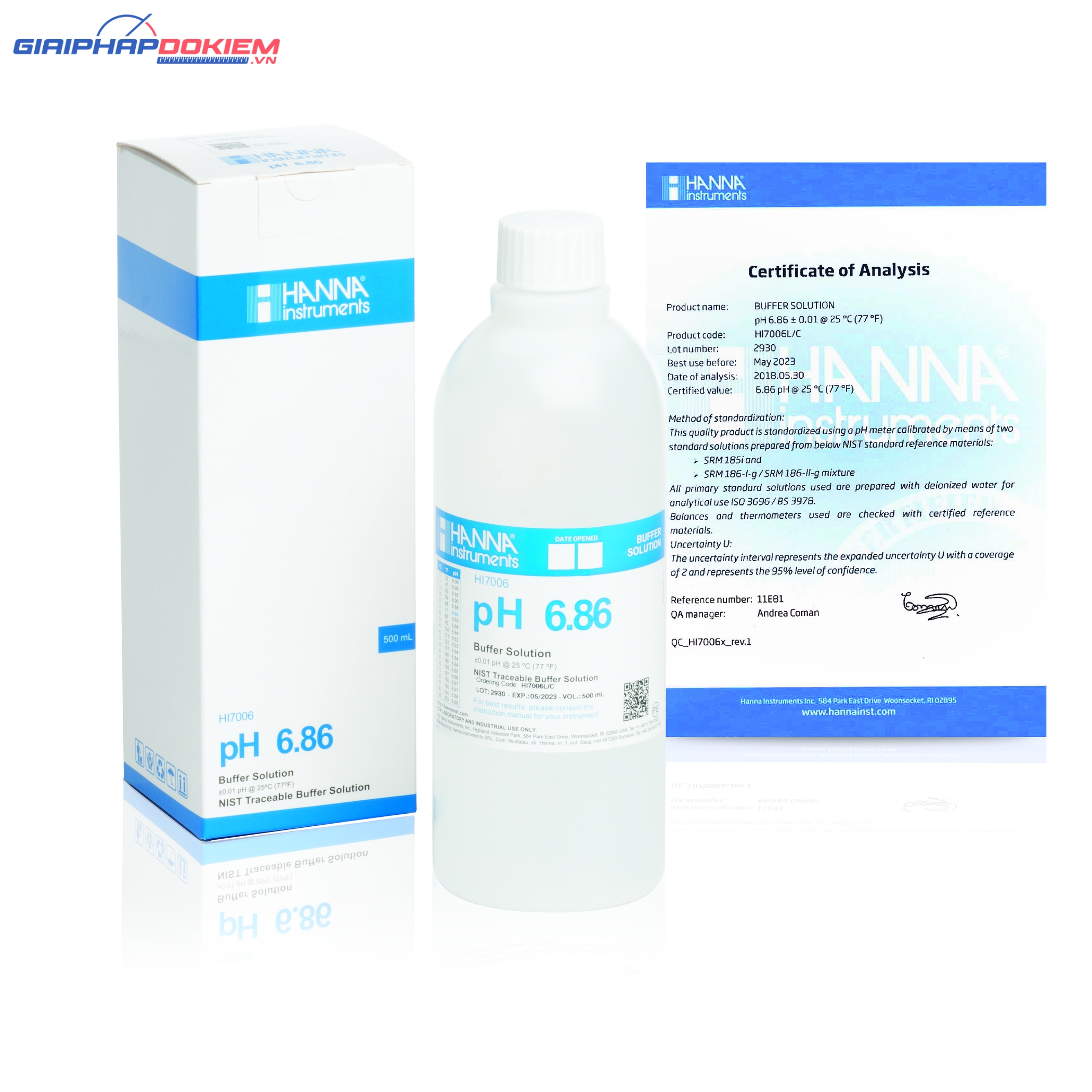 Dung Dịch Hiệu Chuẩn pH 6.86, Chai 500mL Hanna HI7006L 1 Dung Dịch Hiệu Chuẩn pH 6.86, Chai 500mL Hanna HI7006L