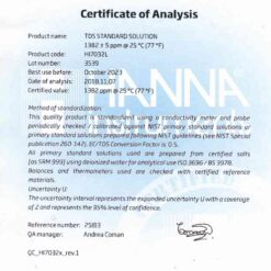 Dung Dịch Hiệu Chuẩn TDS 1382 mg/L (ppm), Chai 500mL Hanna HI7032L 3 dung dich hieu chuan tds 1382 mg l ppm chai 500ml hanna hi7032l 1