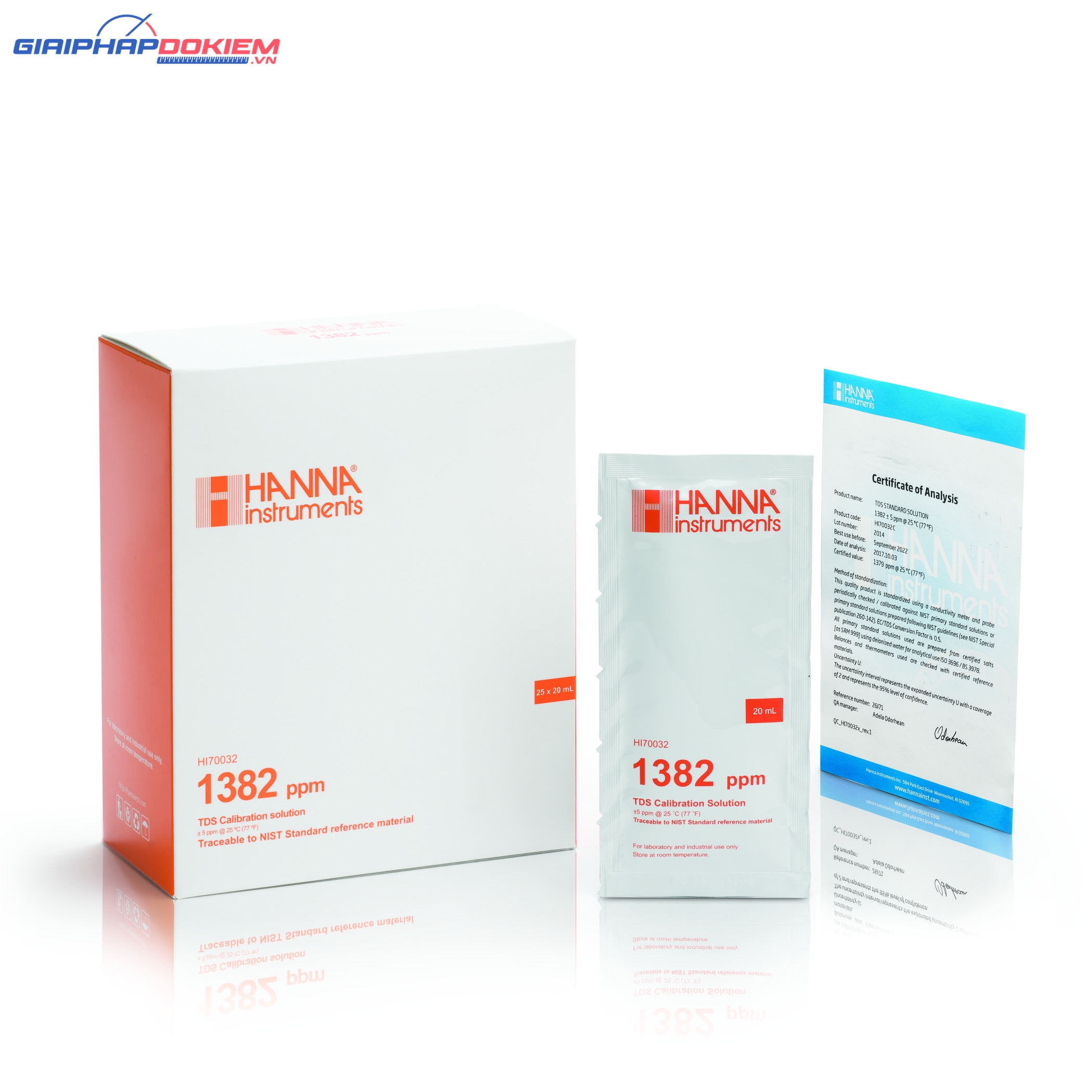 Dung Dịch Hiệu Chuẩn TDS 1382 mg/L (ppm),25 x gói 20mL Hanna HI70032P 1 Dung Dịch Hiệu Chuẩn TDS 1382 mg/L (ppm),25 x gói 20mL Hanna HI70032P