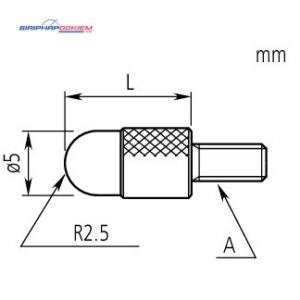 Đầu đo đồng hồ so R=2,5mm, 5mm Length, Steel, Metric Mitutoyo 101386 5 dau do dong ho so r 5 32 3 32 steel inch mitutoyo 193697 1