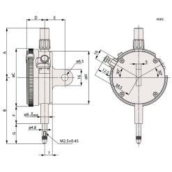 Đồng Hồ So Cơ Khí Flat Back 5mm, 0,01mm Mitutoyo 2044AB-09 7 dong ho so co khi flat back 25mm 0 01mm mitutoyo 2056s 01 1