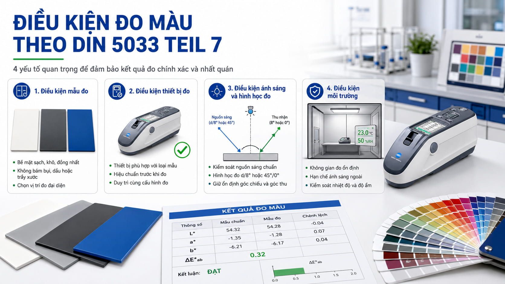 Đo Màu Theo DIN 5033 Teil 7 Là Gì? Tiêu Chuẩn, Quy Trình & Ứng Dụng 9 Điều kiện đo màu theo DIN 5033 Teil 7