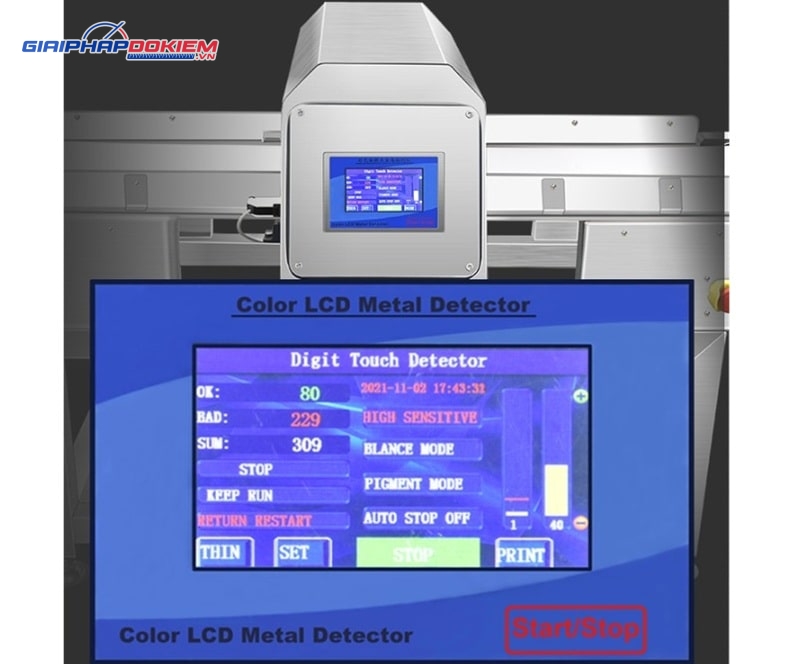 Máy dò kim loại trong thực phẩm CQ807 băng tải màn hình LCD cảm ứng 7 Máy dò nhanh, chính xác, đa tính năng