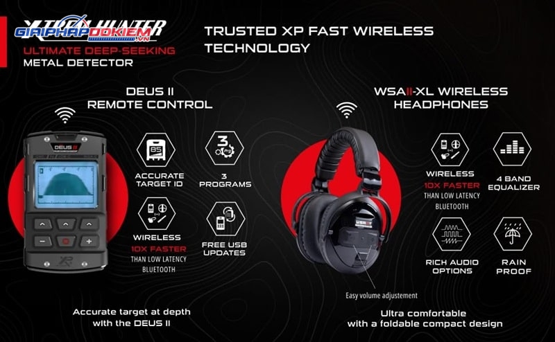 Máy dò kim loại XP Xtrem Hunter kèm đĩa dò FMF 11 inch 21 Máy dò XP Xtrem Hunter kết nối được với tai nghe không dây