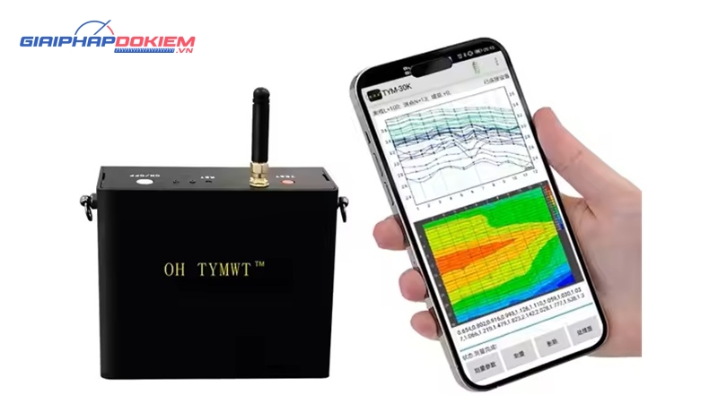 Máy dò nước ngầm OH TYMWT TYM K Series 8 Máy dò nước ngầm TYM K Series kết nối với điện thoại để xem thông tin địa chất thu thập được