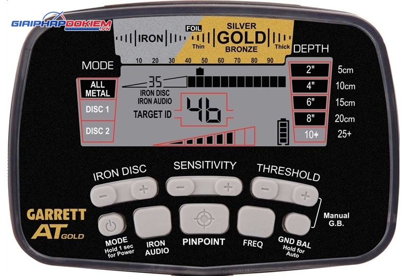 Máy dò vàng bạc Garrett AT Gold tần số 18 kHz 13 Máy dò hoạt động với các tính năng hiện đại